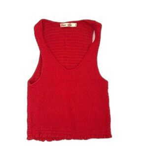 Heart and Hips Red Tank Top Shirt Crop Cropped Short Smocked Ruched Sz Small EUC